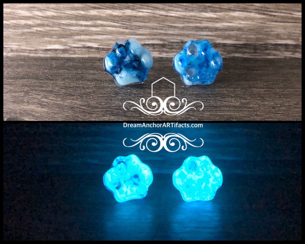 Blue paws- blue glow earrings