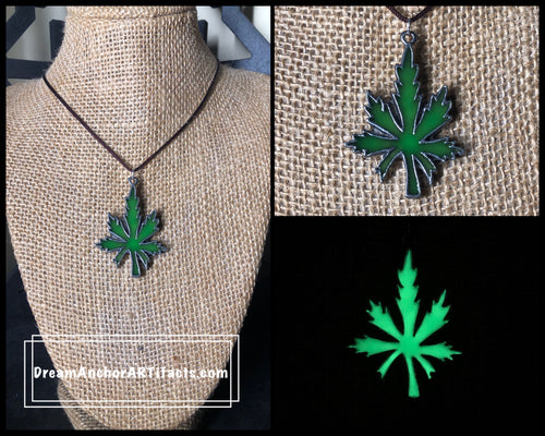 Green glow marijuana leaf necklace