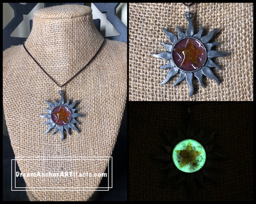 Sun and stars glow necklace