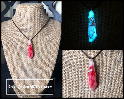 Red crystal- wrapped glow crystal necklace