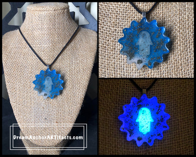 Hamasa Hand -blue glow necklace