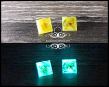 Citrine squares- bluegreen glow earrings