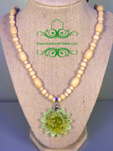 Ohm green pendent with wooden bead necklace